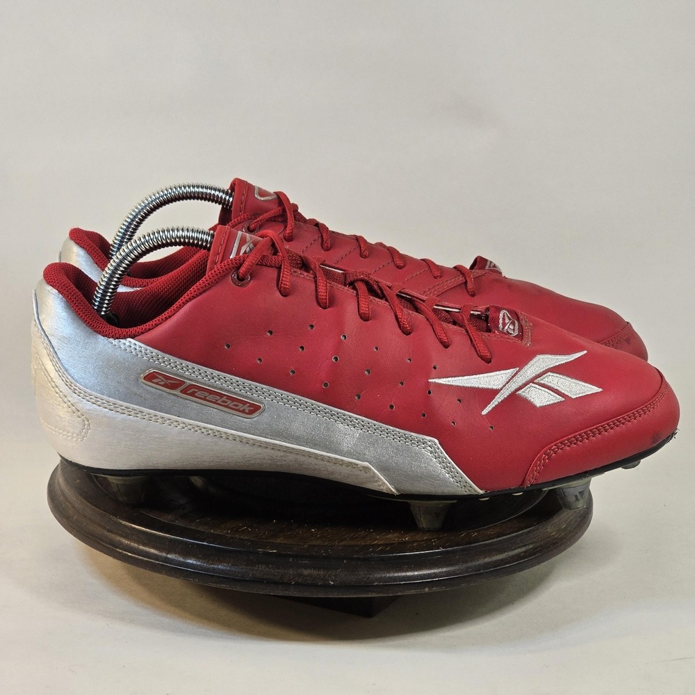 Reebok NFL Equipment Football Cleats Shoes Mens 10.5 Red‎ Silver On Field RB205